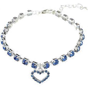 Huisdier Single-flow Rhinestone Cat And Dog Jewelry Pet Collar Verstelbare Prins en Prinses Sieraden Met Hartvormige Hanger, Blauw, Medium-Goed