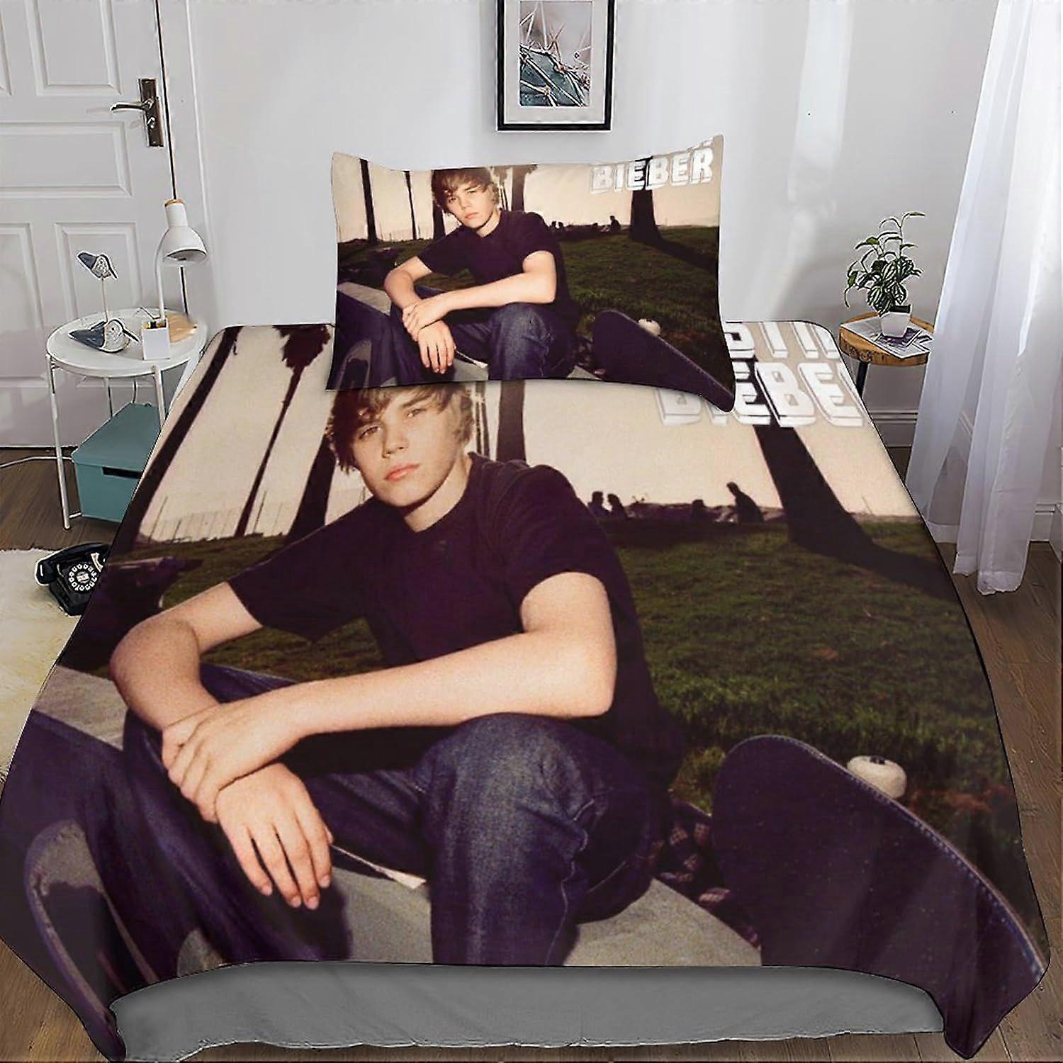 Justin-Bieber Teen Adult Bettbezug mit Kissenbezug 2-teiliges Mikrofaser- Bettwäsche-Set mit Reißverschluss, 3D Erwachsene Kinder Mädchen Single