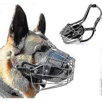 Metal Dog Muzzle for Large Dogs with Adjustable Leather Strap, Strong Steel Basket Muzzle with Quick-Release Buckle for Safety, Vet Visits, Grooming
