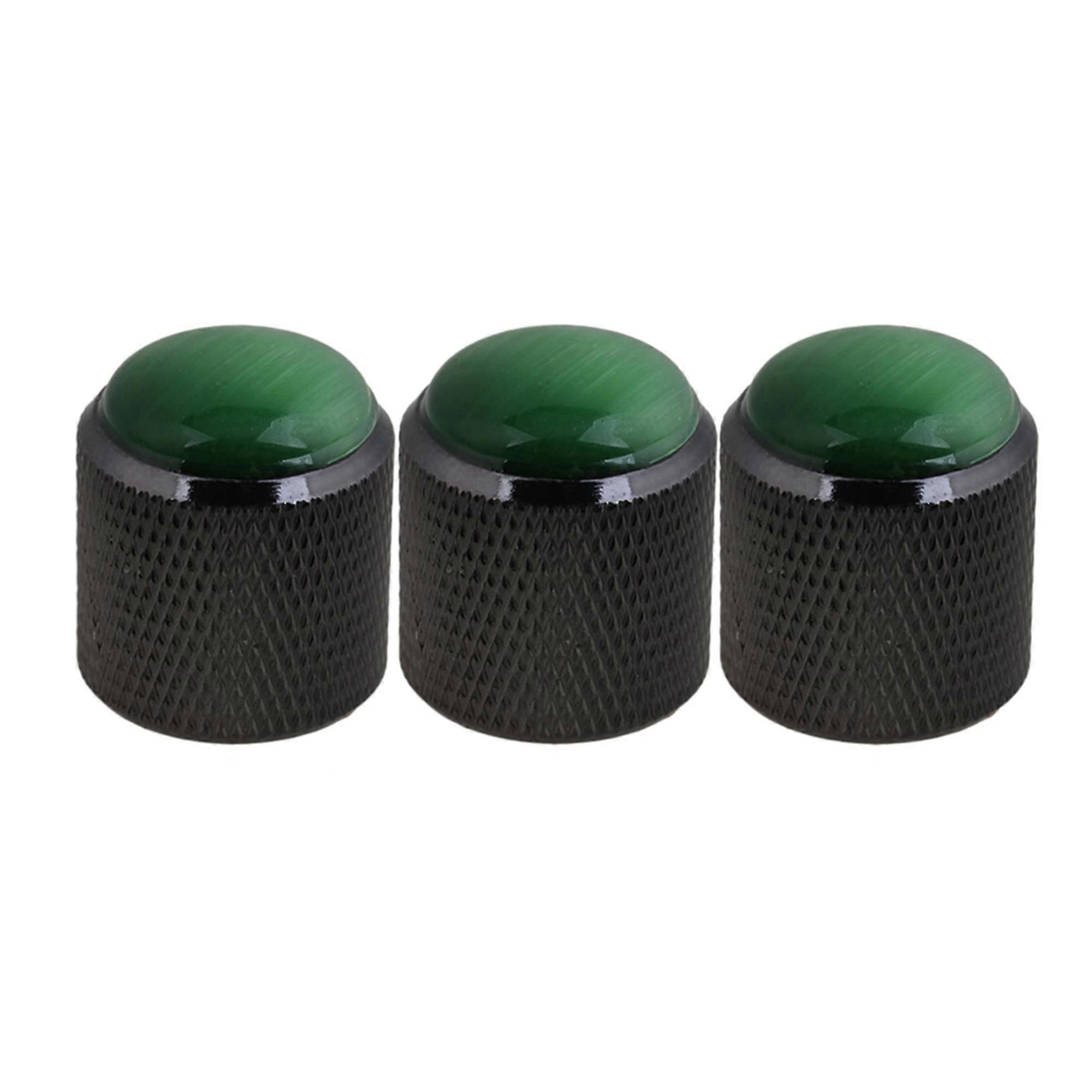 3 x Green Glass Head Practical Electric Guitar Black Dome Knobs Alliage