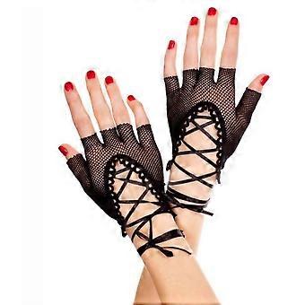Halve vinger korte handschoenen voor ball hollow cross ribbon handschoenen zwart
