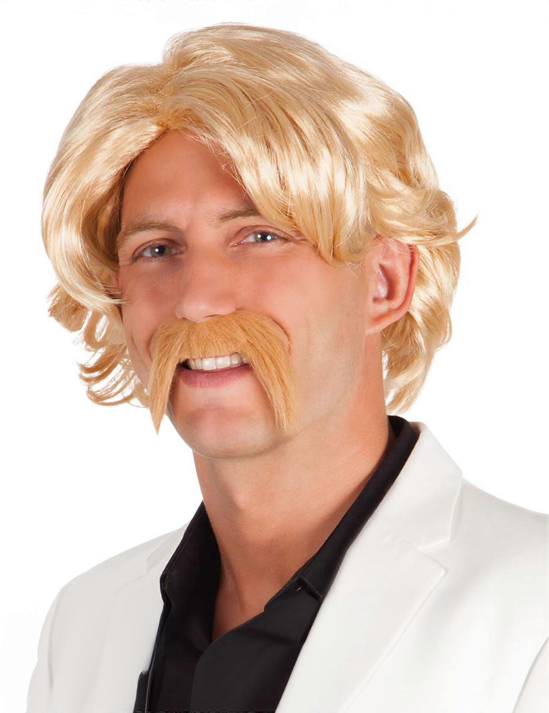 Blonde wig with mustache for men