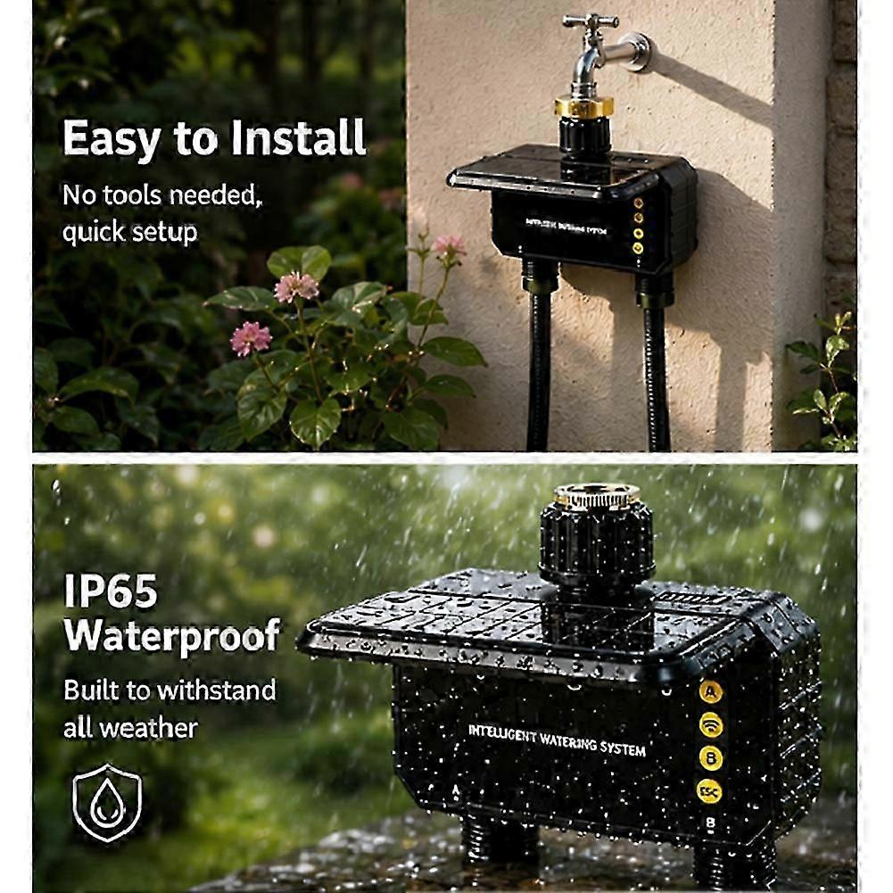 Solar-powered WiFi Sprinkler Timer, 2-zone automatic irrigation control system water timer for garden hoses