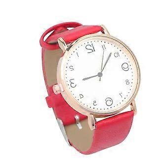 Lässige Damenuhr, modisches Armband aus PU-Leder, Quarzuhr, kompatibel mit Damen und Mädchen (Rot)