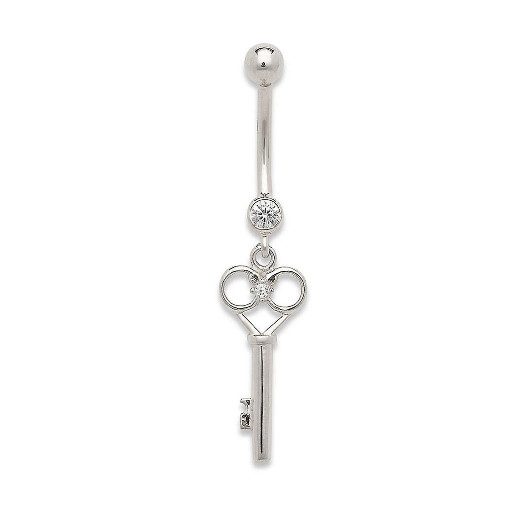 Curata Solid 14k Gold Cubic Zirconia Love Key Top Mount Belly Button Ring Dangle (10mm x 40mm) Body Piercing-Ring for Me