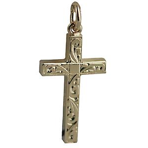 9ct Gold 25x15mm hand engraved solid block Cross