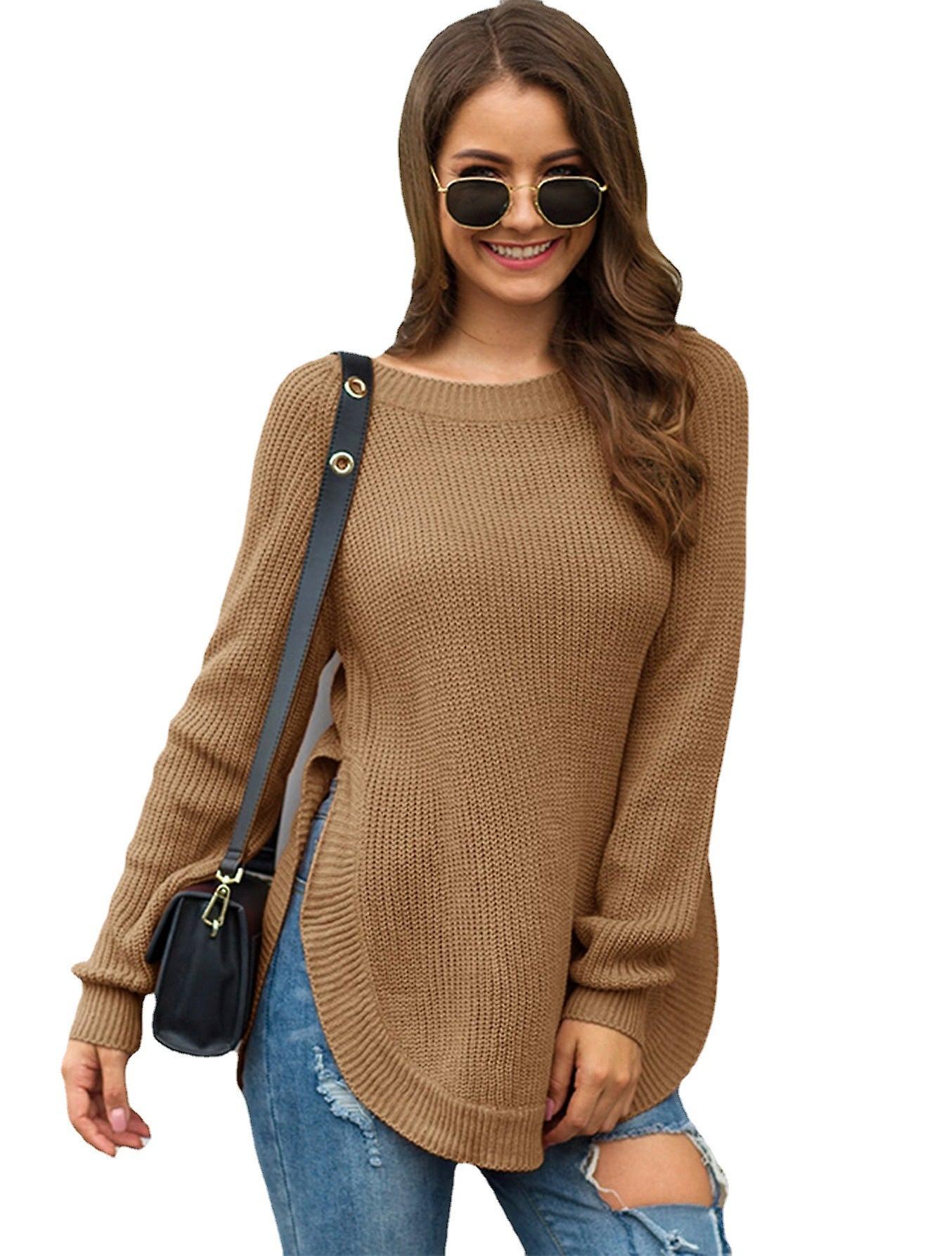 Saum Hoher Schlitz Rundhalsausschnitt Langarm Pullover Pullover Pullover Pullover