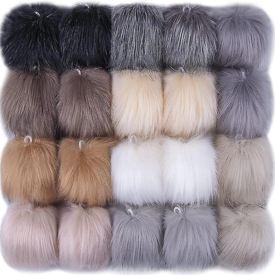 20 Pieces Diy Faux Fox Fur Fluffy Pom Pom With Elastic Loop For Hats Keychains Scarves Gloves Bags