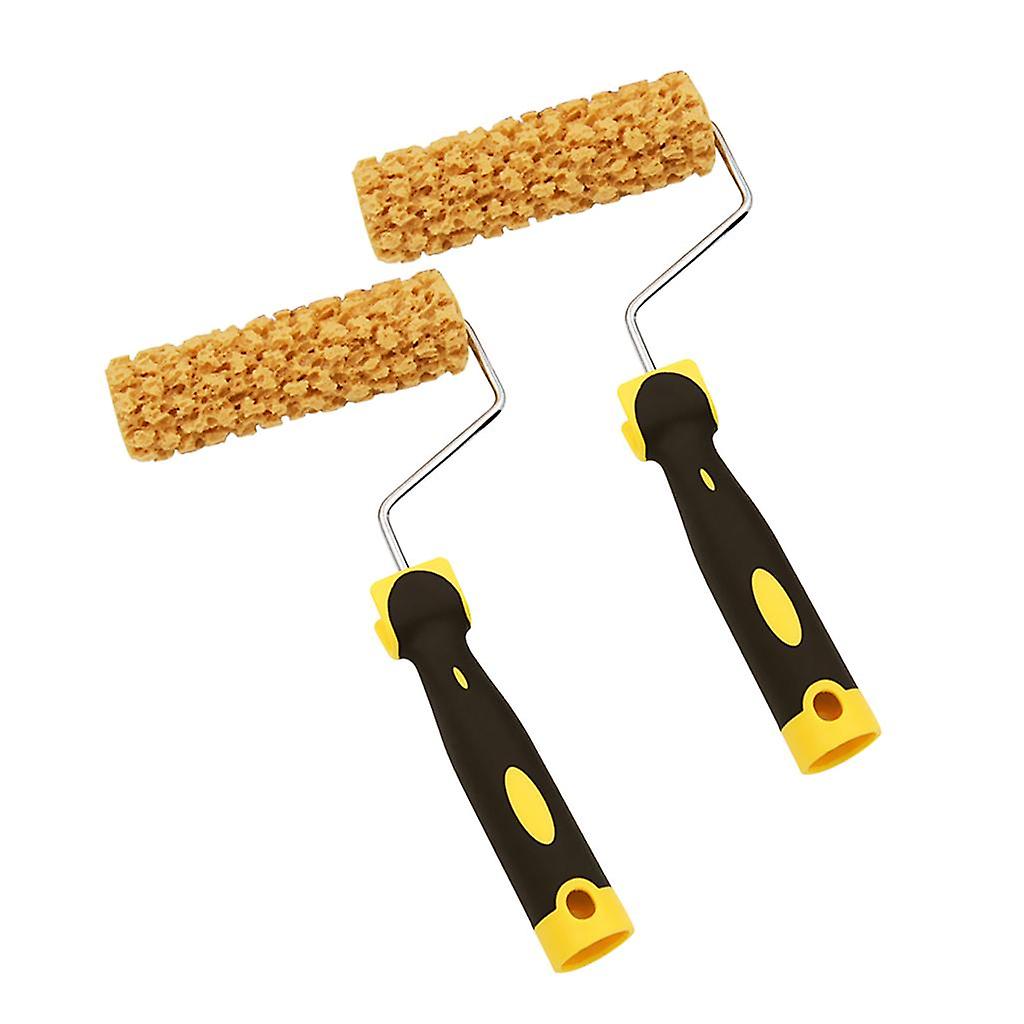 2 Pieces Wall Decorative Paint Roller Foam Sponge Painter Brush with Handle