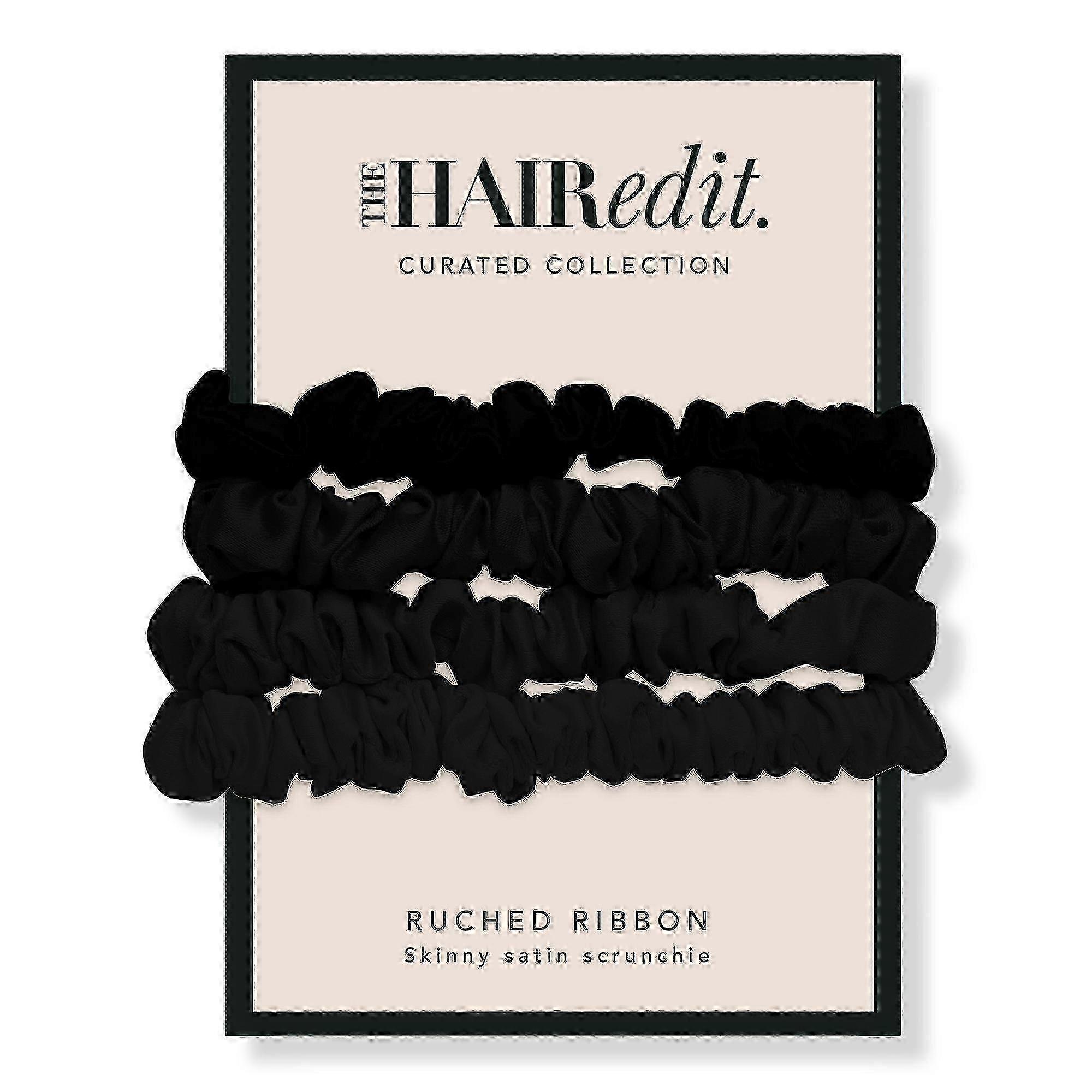 The Hair Edit Black Ruched Ribbon Scrunchies, 4 Ea