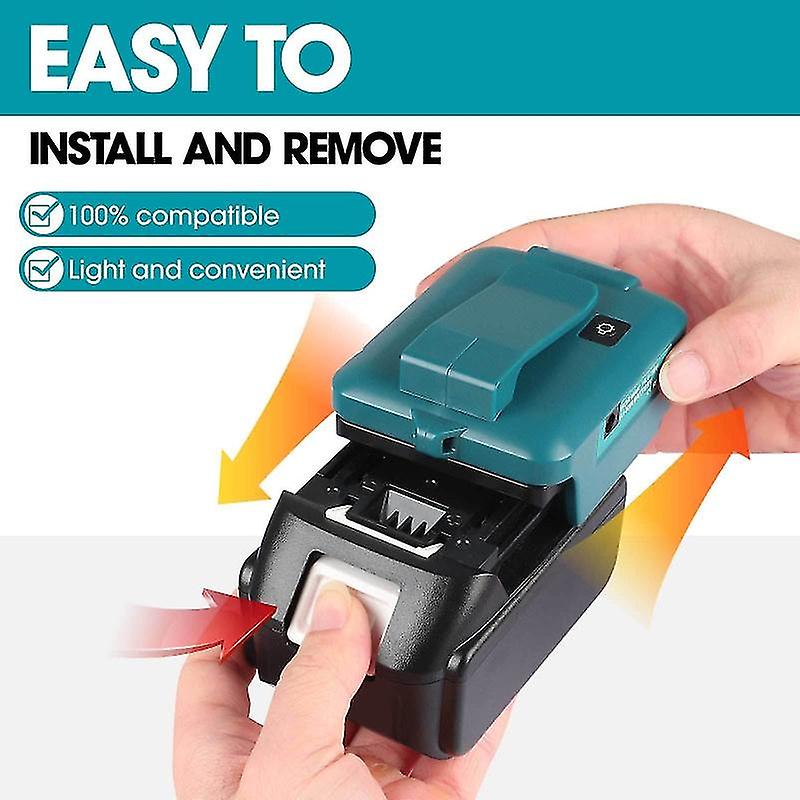 Dual Usb Charger Adapter Converter Power Source For Makita 14-18v Adp05 Battery With Led Work Light