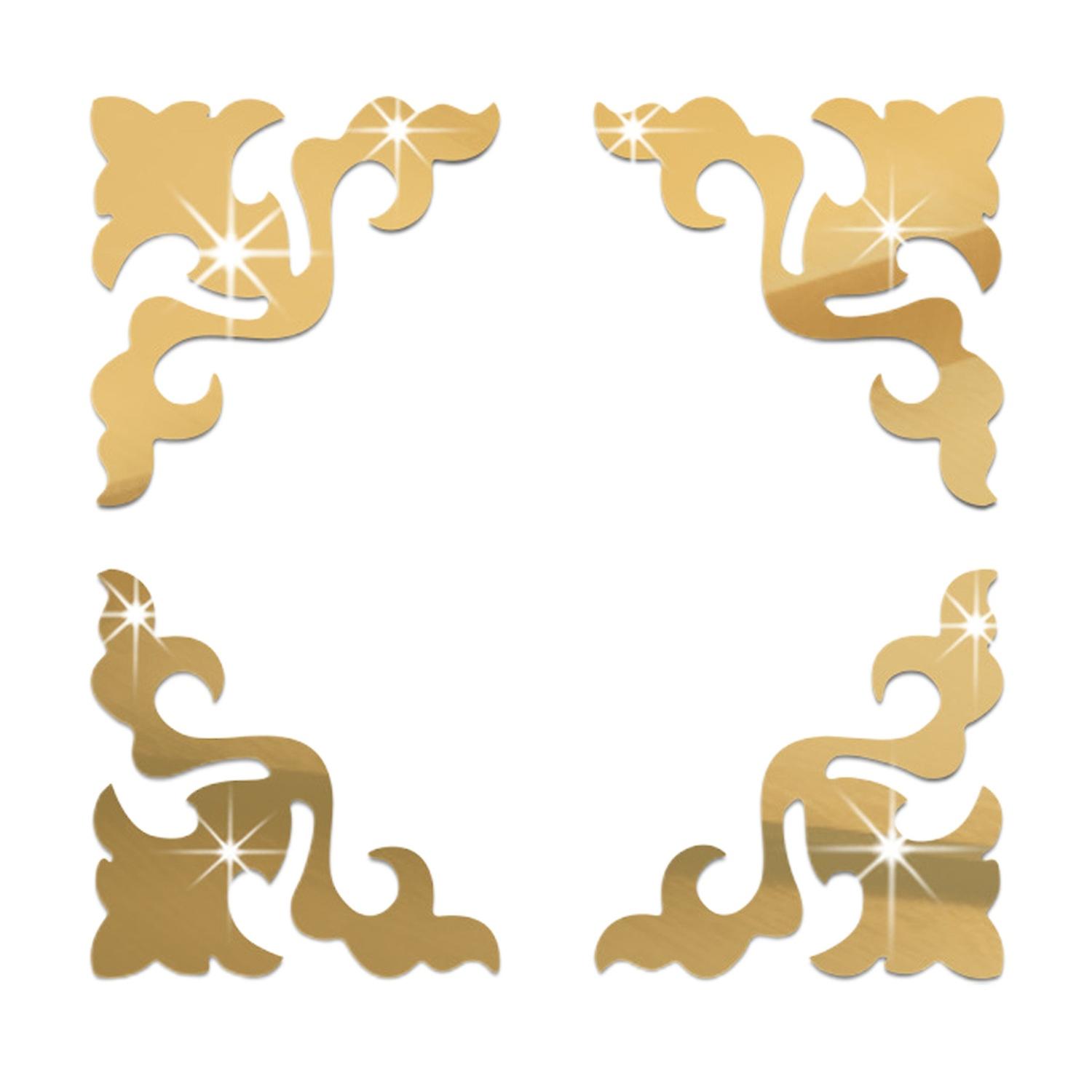 4Pcs Mirror Stickers Smooth  Plastic Reflective Surface Mirror Edge Decals for TV Background