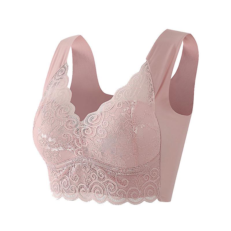 Womens Wireless Lace Bra, Full-coverage Pullover Stretch-knit Bra, Smoothing Bra Pink
