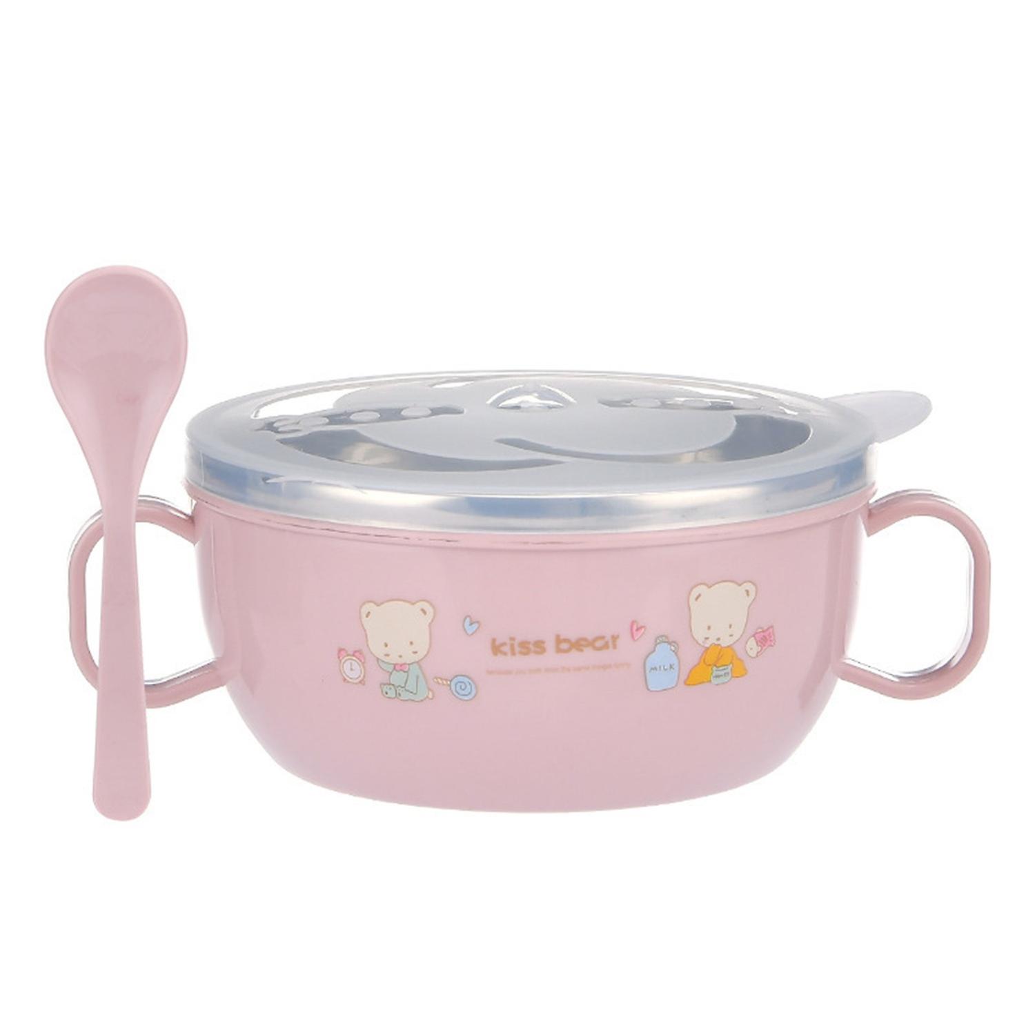 Kids Training Bowl Fall Resistance High Temperature Resistant with Lid Easy to Clean Dual Handles