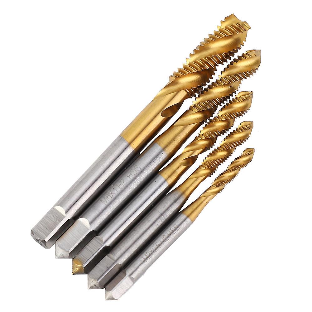 5pcs Titanium Plated HSS Spiral Flute Tap Set M3-M8 Kit