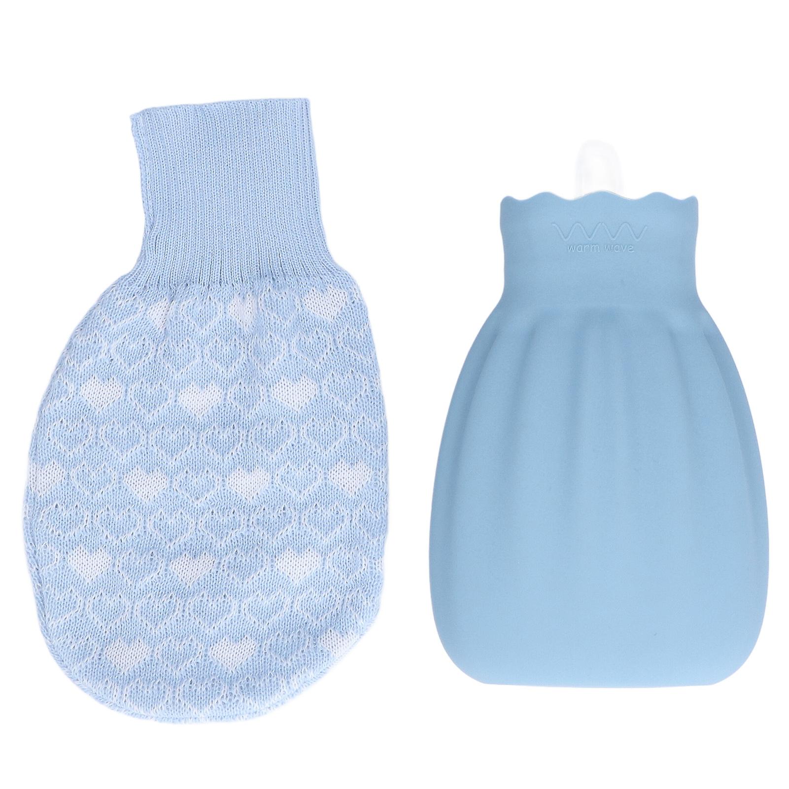 Explosion-proof silicone hot water bottle with knitted cover for home and office, 550 ml, blue