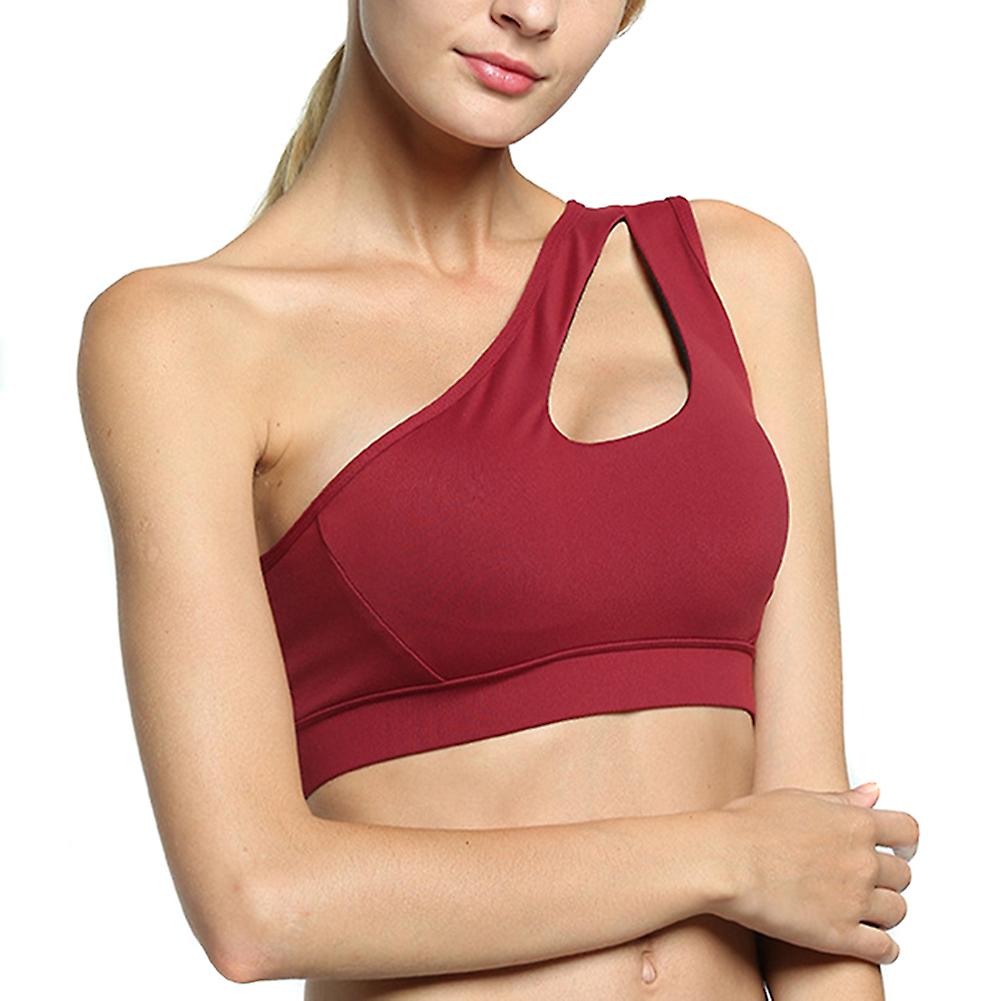 No Steel Ring Sports One-Shoulder Bra Shockproof Running Sports Hollow Bra Medium Support Short Top New