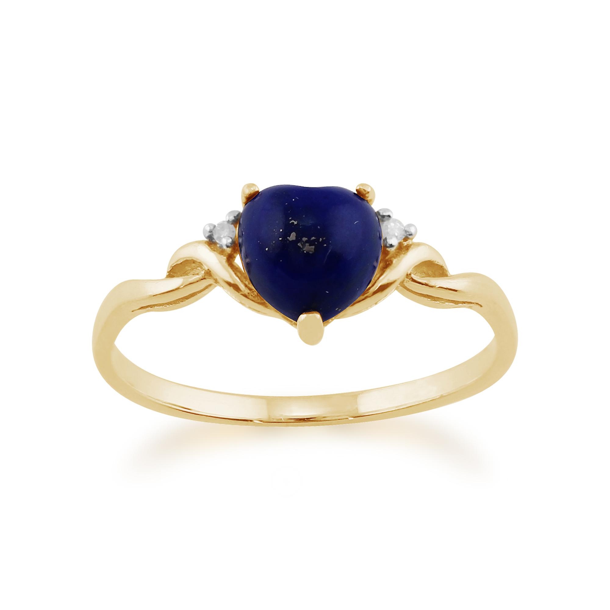 Bague classique en forme de cœur en or jaune 9 carats en lapis-lazuli et diamants 135R1294029