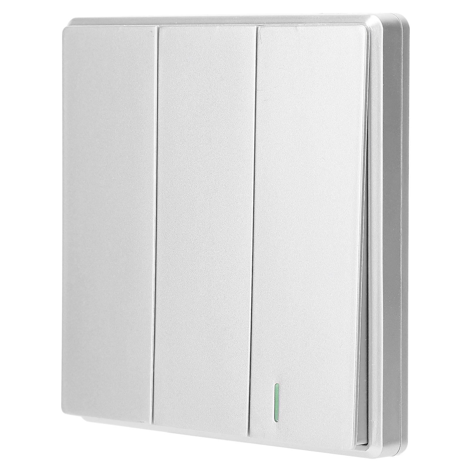 TDL‑9987‑3 Wireless Switch Remote Control 3 Button Panel Wall Mounted Switch Silver