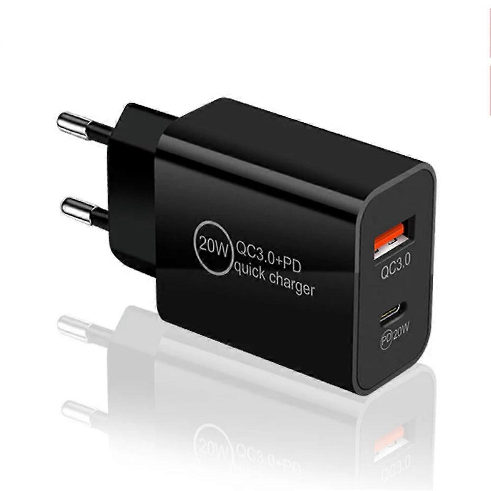 Dual 20w Usb-c Pd3.0 Qc3.0 Fast Charger Adapter Eu Plug For Iphone, Huawei, Samsung