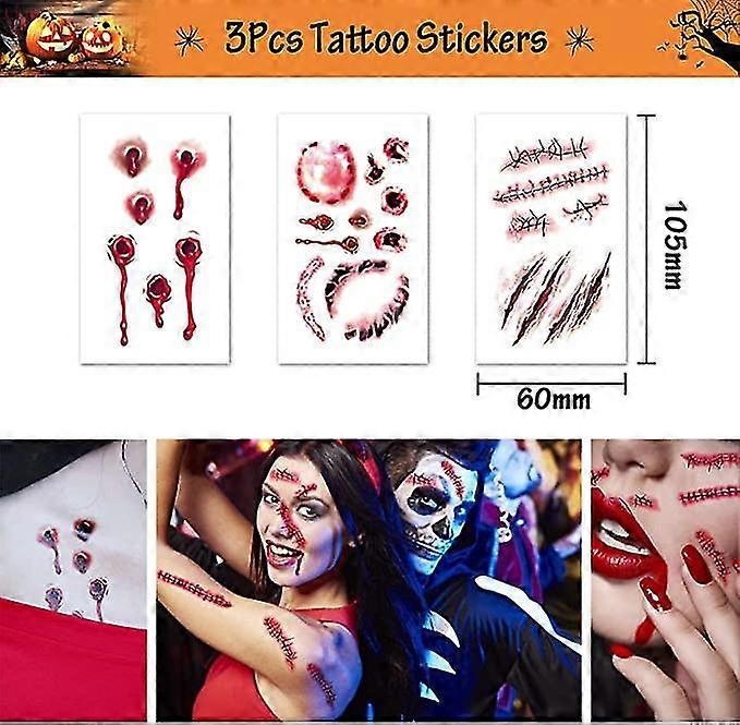3pcs Halloween Horror Tattoo Stickers