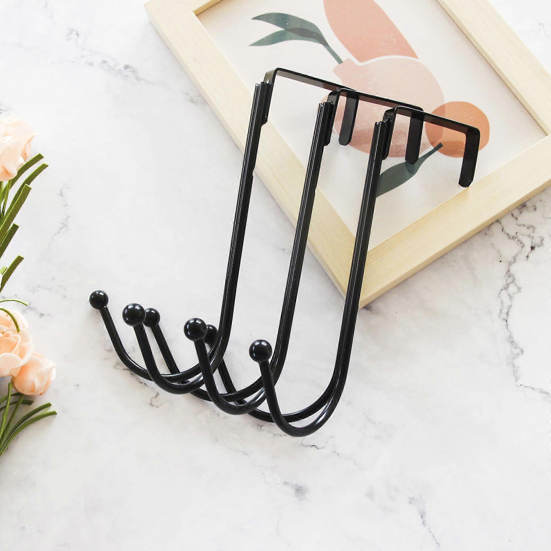 3 simple mounting without installation s-type rear door hook hook kitchen bathroom multi-function cabinet rear door black ironwork 3 mounting (within