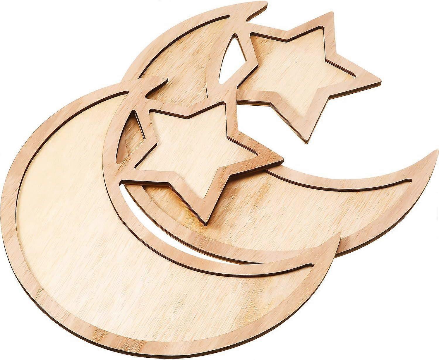 Sets Ramadan Wooden Tray Moon Star Tableware Eid Mubarak Serving Tableware for Breakfast Dinner Dess