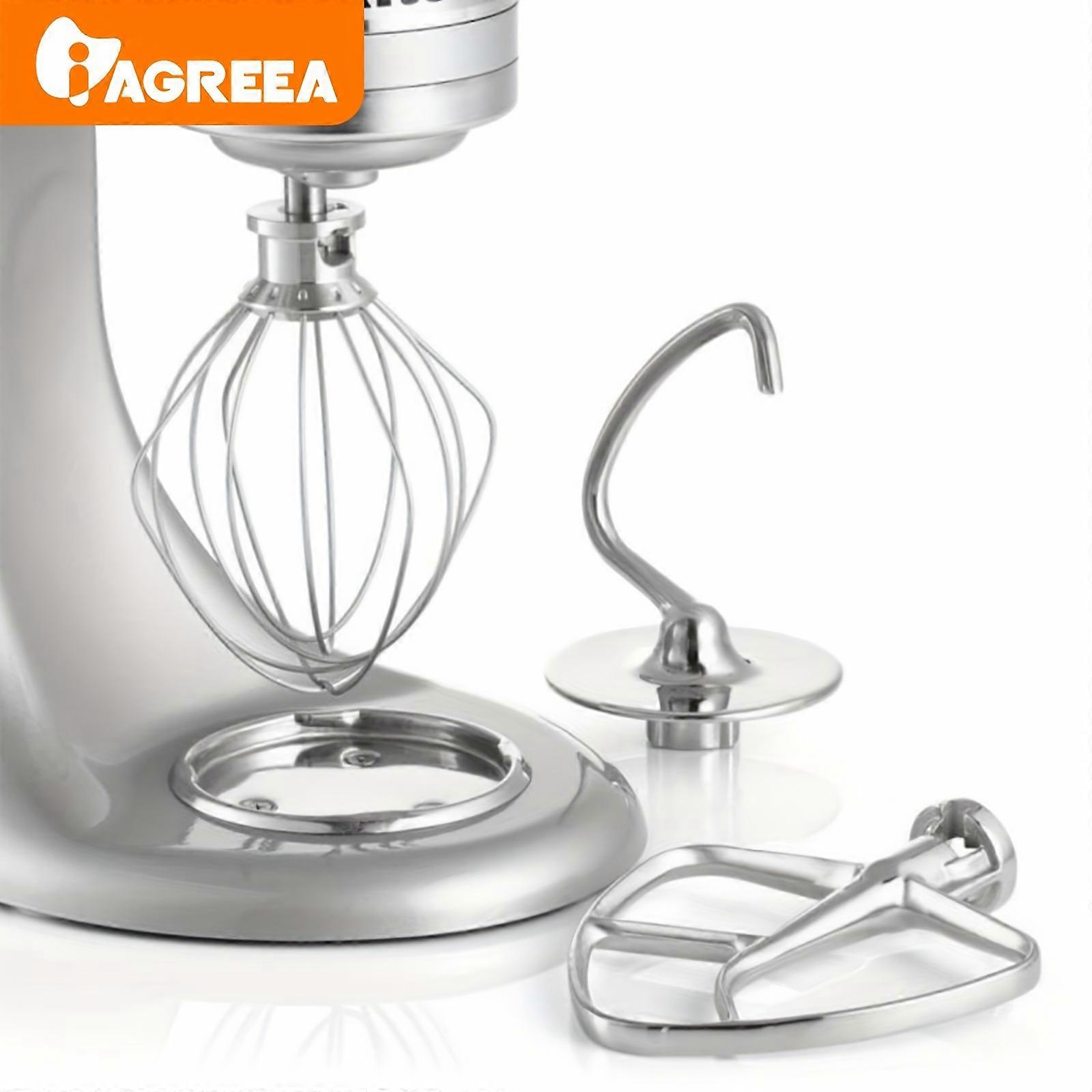 3-Piece Stainless Steel Mixing Paddle Set - Premium Quality for KitchenAid 45-5QT Mixers - Heavy-Duty Dough Hook, Flat Beater, Wire Whisk - Effortless