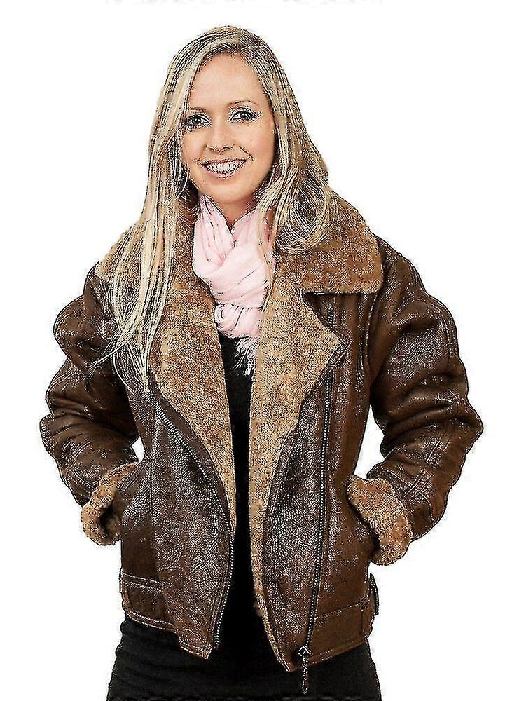 Women's Brown B3 Ginger Sheepskin LeatherJacket-YuJia