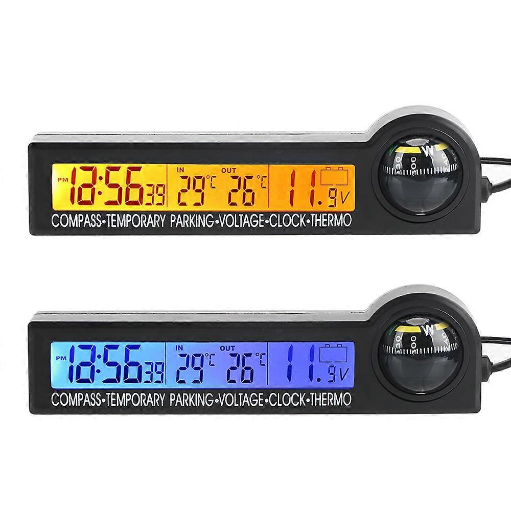 5 in 1 Clock Calendar Compass Thermomete Car Temporary parking card Multi-Function LCD Display Screen Voltage Tester 12V