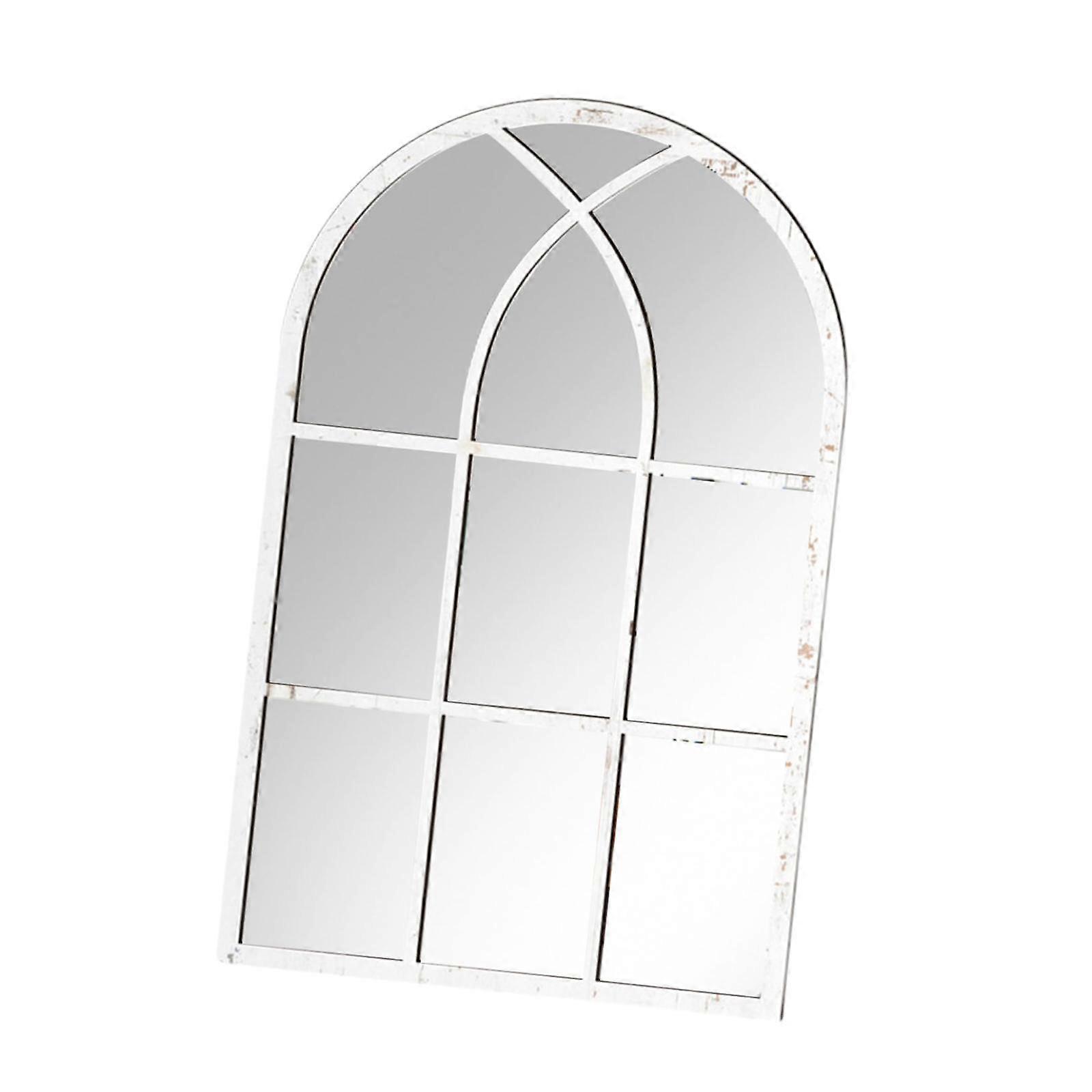 Arched Window Pane Mirror Wall Mounted Decorative Mirror for Vanity Bathroom White