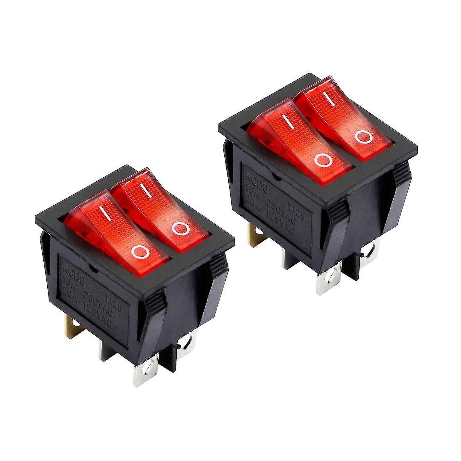 Double Rocker Switch Kcd8 15a 250vac 2 Pack