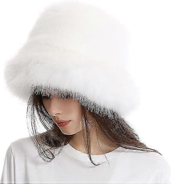 Fuzzy Bucket Hat Winter Fluffy Furry Plush Faux Fur Hats