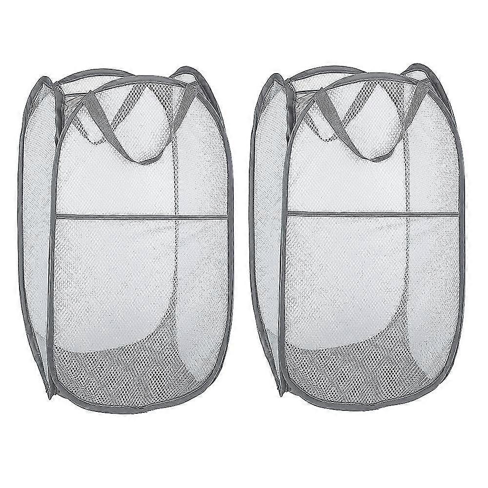 Laundry Hamper [2 Pack] Collapsible Pop Up Mesh Laundry Basket Laundry Bag Collapsible Laundry Hamper with Handle, Gray