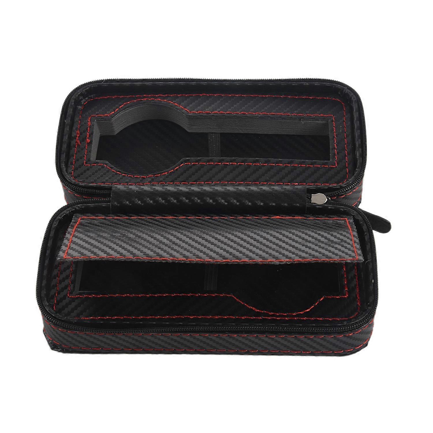2 Slots Carbon Fibre Watch Box Bag Display Zipper Case Display Storage Portable Travel Holder Case