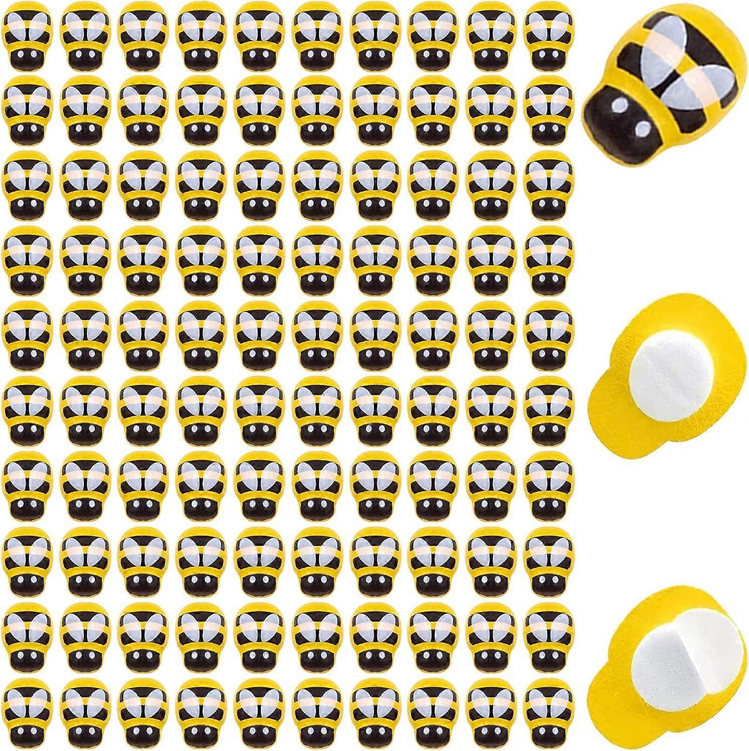 Sunrain 100Pcs Piccolo Abbellimento Ape In Legno Autoadesivo Dipinto Flatback Pezzo di Bombo in Legno