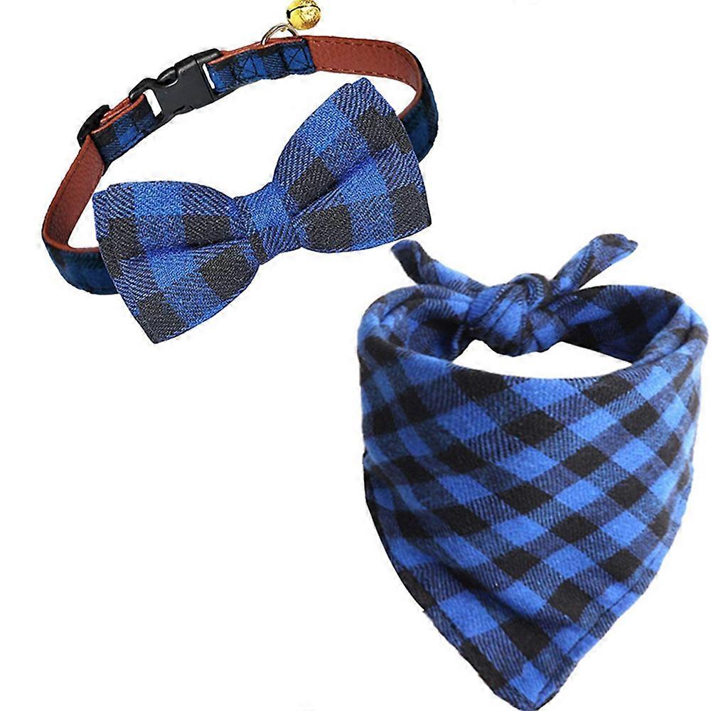QQDD Puppy collar separation and hood set with bell, adjustable plaid bow tie and scarf triangle bib hood