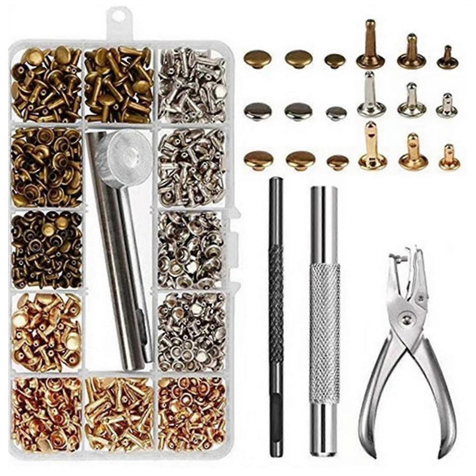 300 Sets Leather Rivets Double Cap Rivet Tubular Metal Studs With Punch Pliers Fixing Set Tools For Diy Leather Craft
