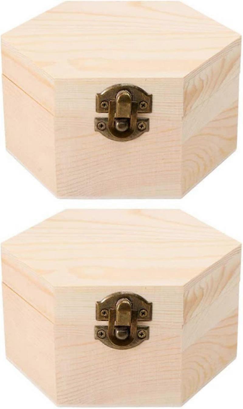 Hexagonal Jewelry Storage Wooden Box (Random Style) 2 pieces
