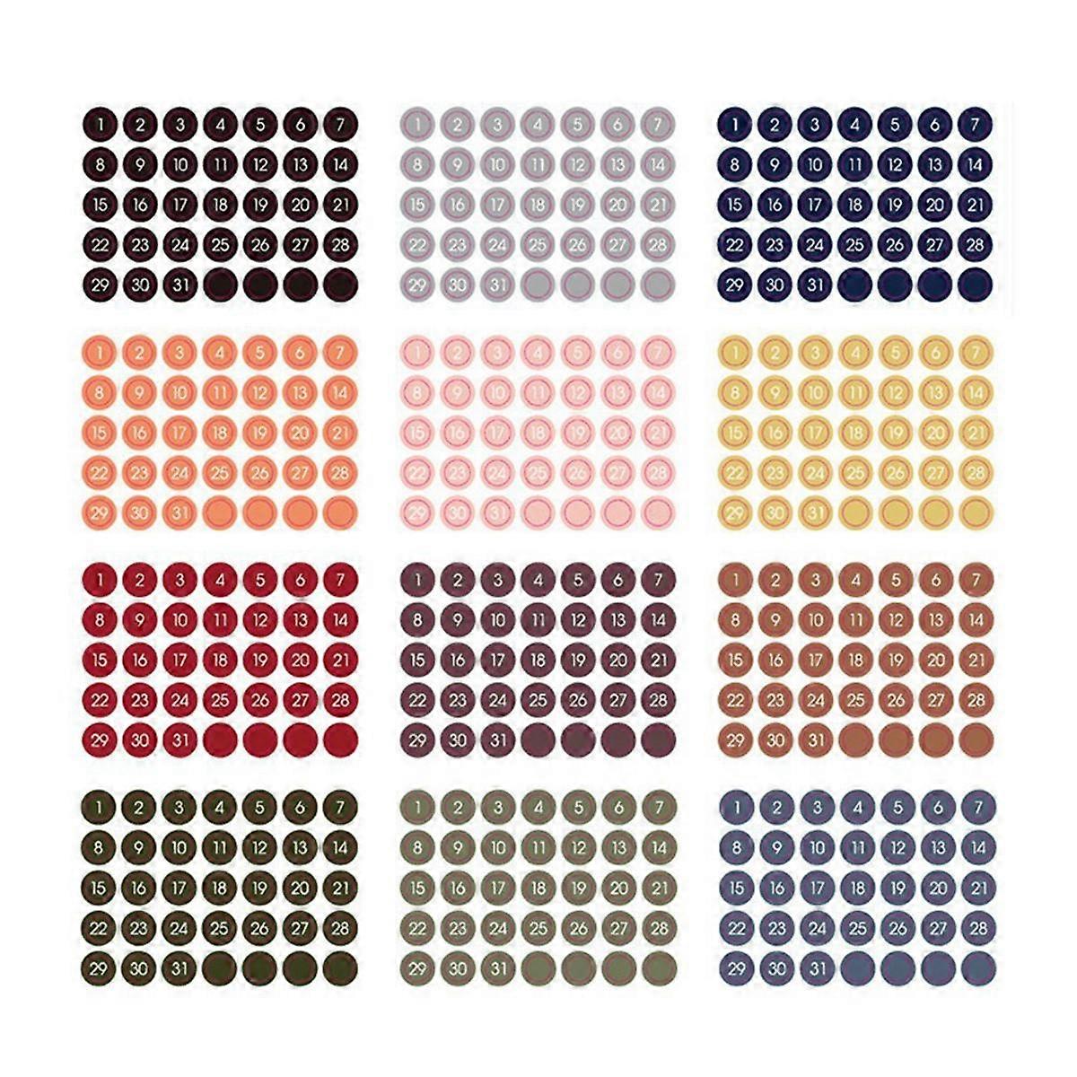 12PCS Colorful Round Number Date Sticker Journal Notebook Label Stickers Stationery Envelope Sealin