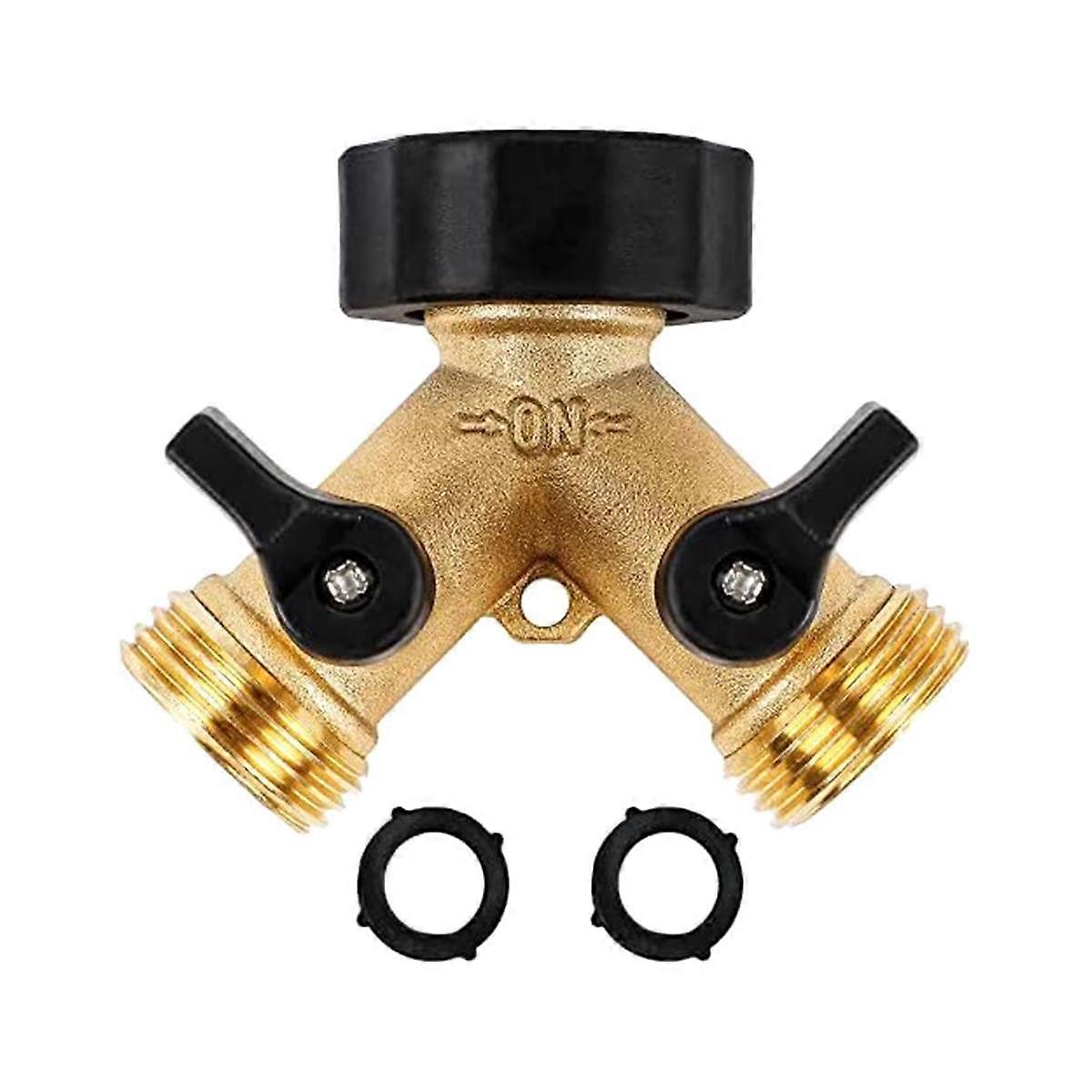 Garden Hose Splitter 2 Way Heavy Duty Brass Connector Tap Splitter, Y Splitter 2 Valves with 2 Extr