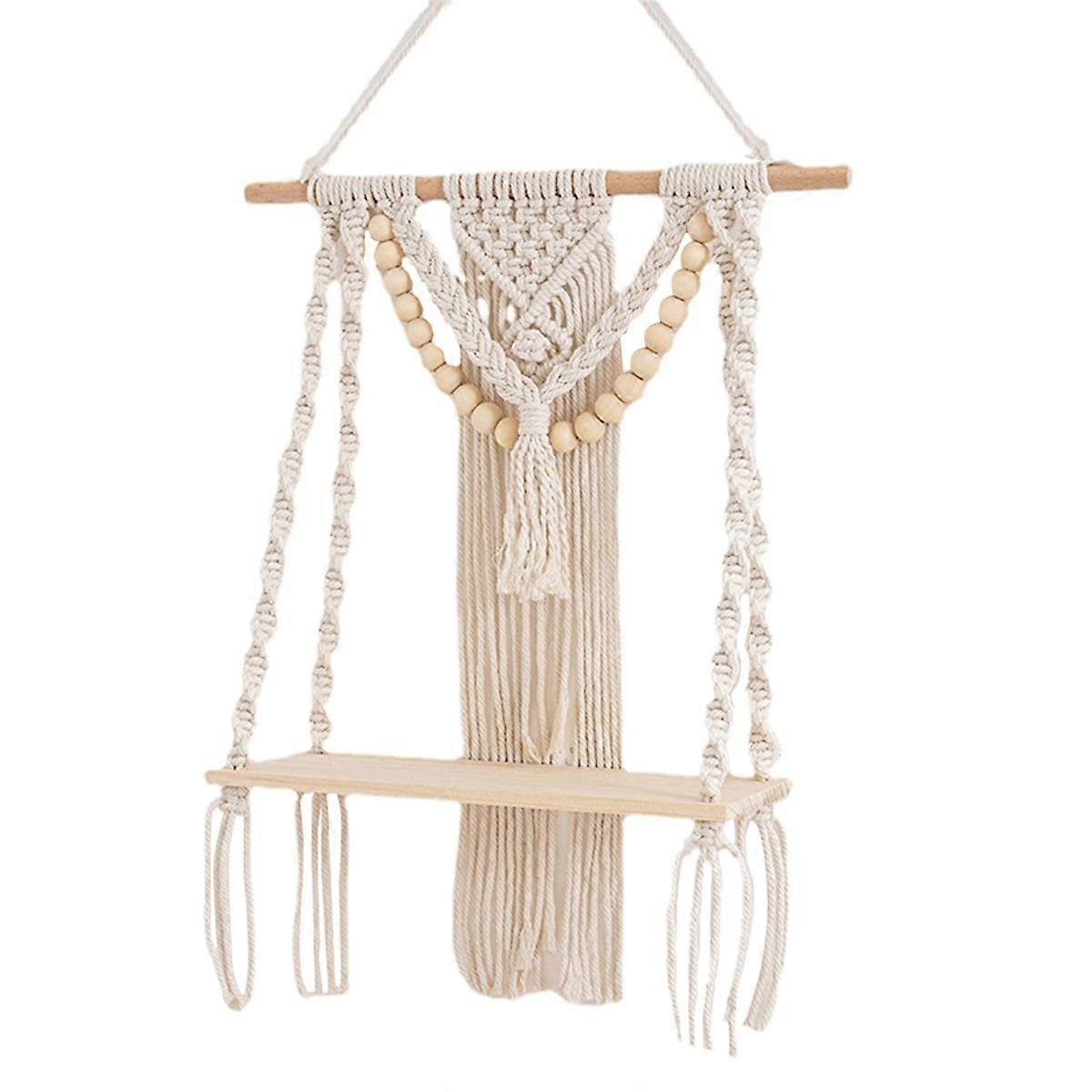 Macrame Wall Hanging Shelf Wall Decor for Bedroom Woven Rope Macrame Wall Art As Boho Bathroom Shel