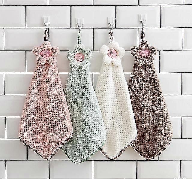 4 قطع شنقا مناشف اليد للمطبخ كريم الوردي الأخضر البني