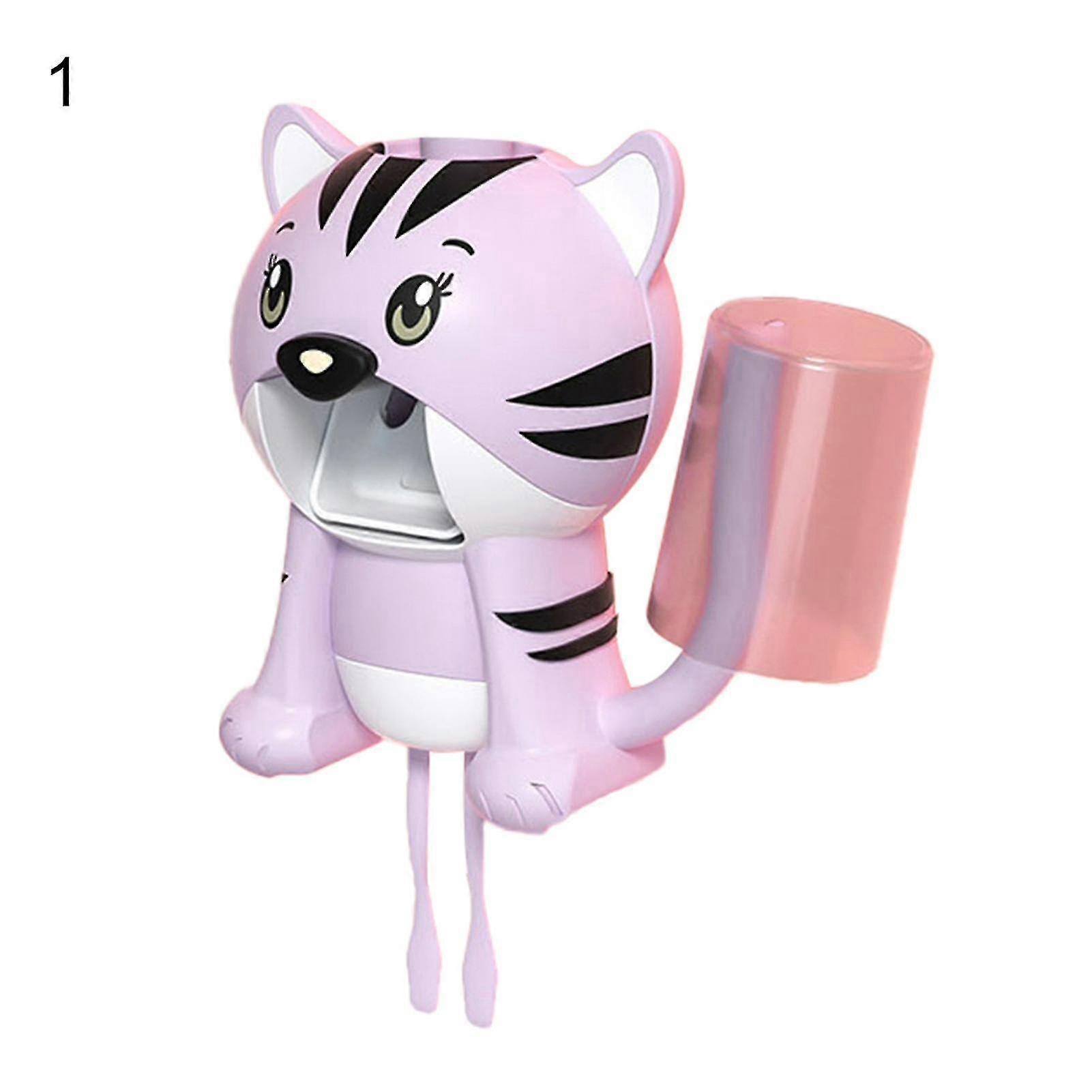 Wall-mounted Toothpaste Dispenser With Cup Tiger Shape Children Automatic Cartoon Toothpaste Squeezer Bathroom Accessories