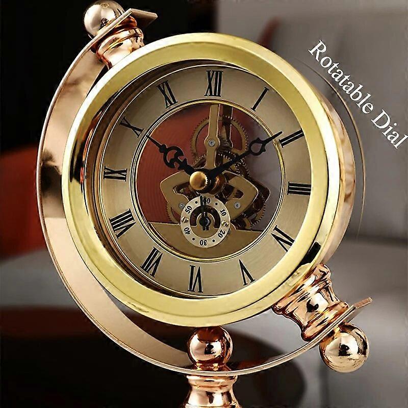 Luxury Mechanical Metal Table Clock Gold Desk Clocks Vintage Antique ...