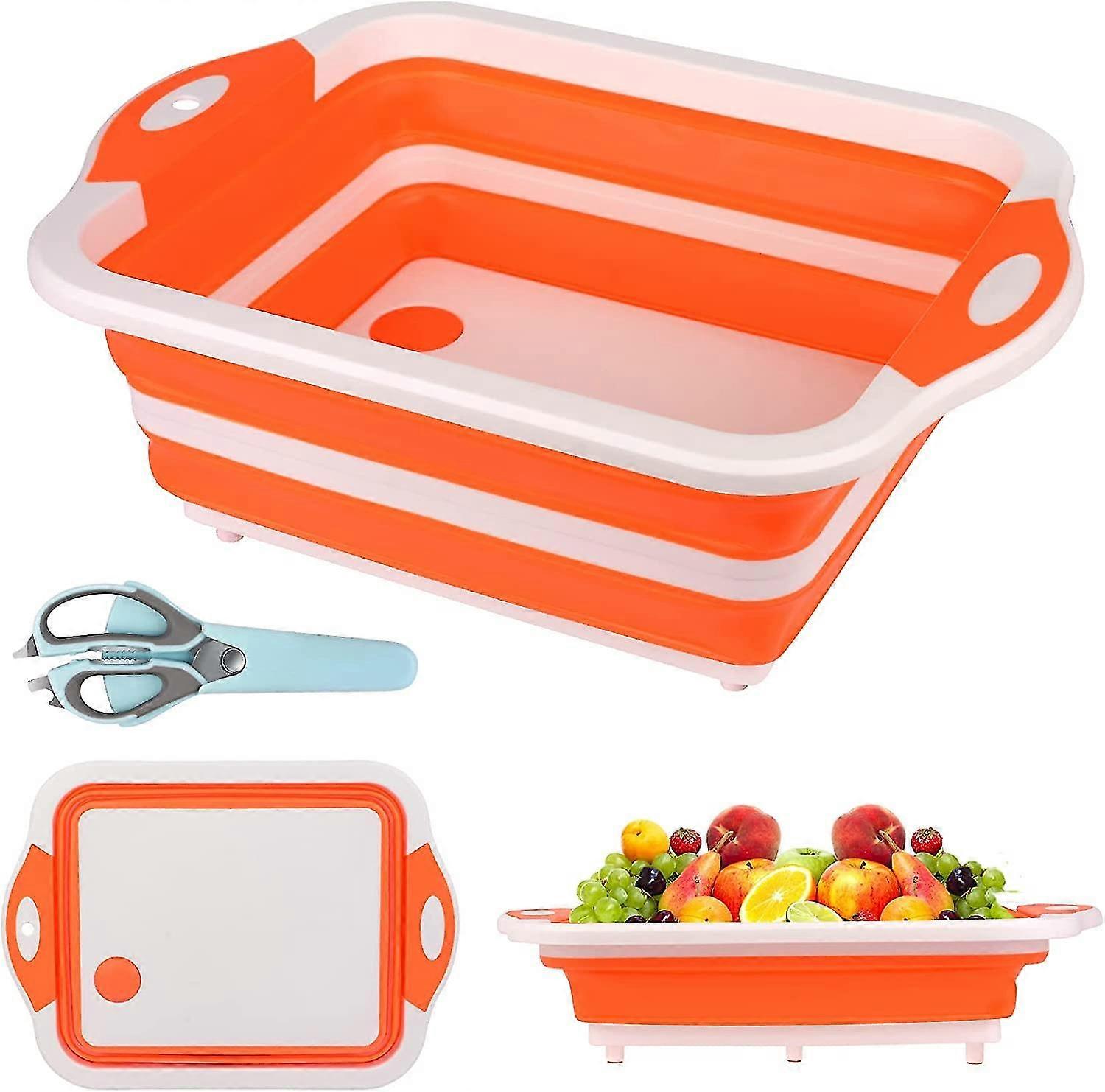 3 In 1 Multi-function Foldable Cutting Board, Chopping Basket Portable Foldable Sink Storage Basket For Kitchens, Camping (orange)
