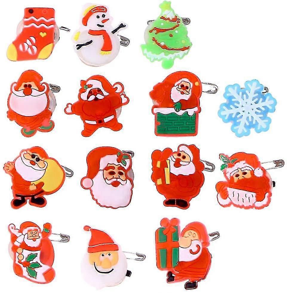 50pcs Led Flashing Light Christmas Brooch Pins Mixed Style