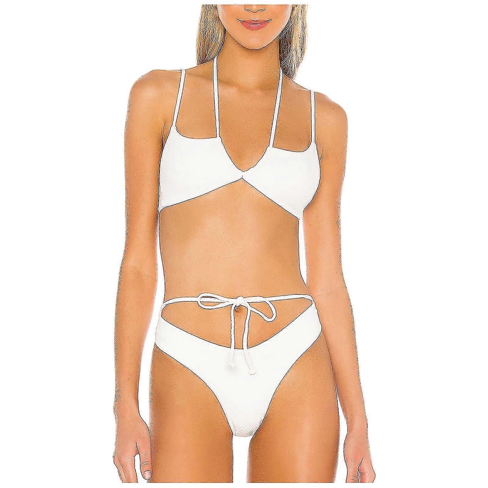 Women's Solid Color Straps Bikini Double Strap High Waist Split Swimsuit