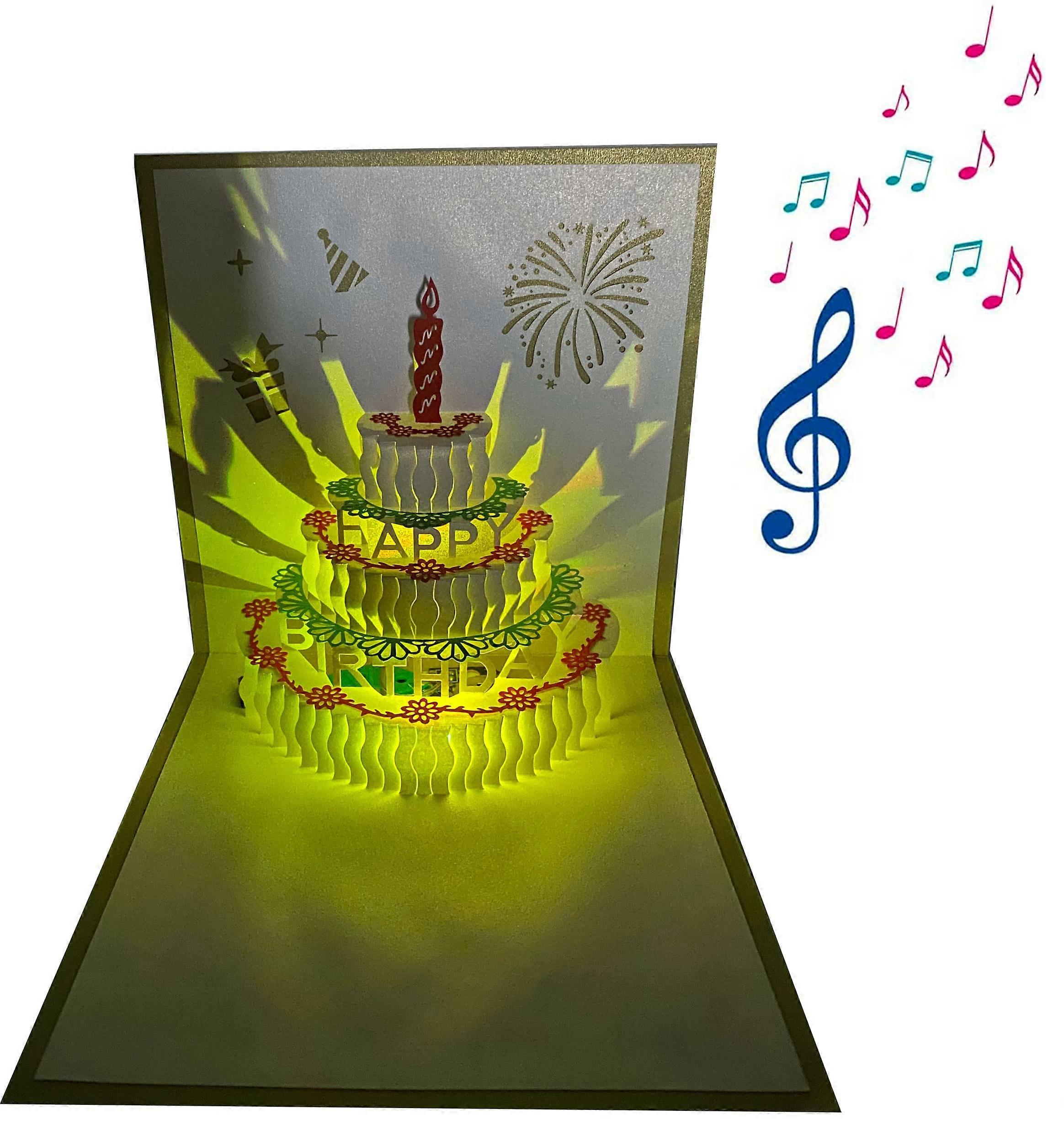 3D Pop Up Birthday Cards,Warming LED Light Birthday Cake Music Happy Birthday Card Postcards Pop Up Greeting Cards Laser Cut Happy Birthday Cards Best