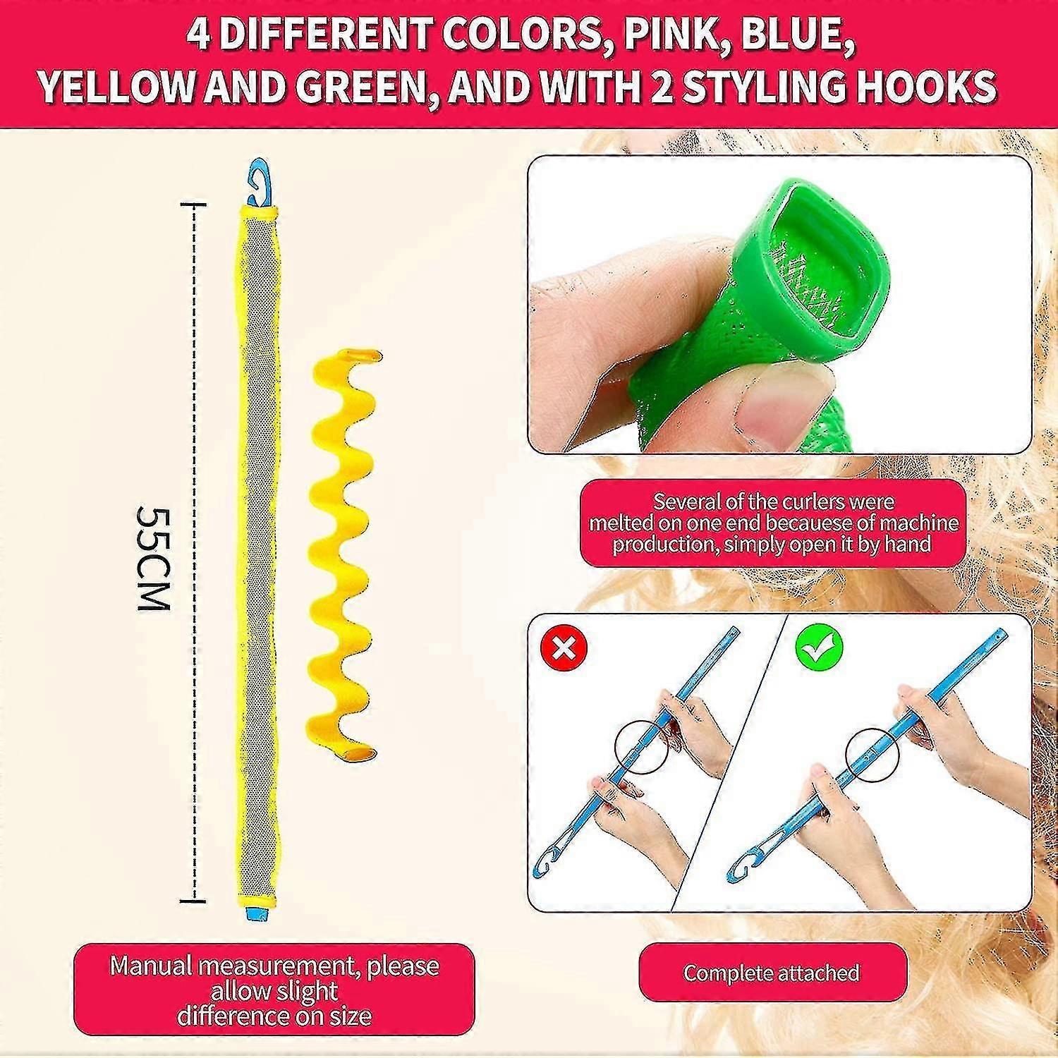 28 Pieces Hair Curlers Spiral Curls No Heat Wave Hair Curlers Styling Kit Spiral Hair Curlers With 2 Pieces Styling Hooks Compatible With Most